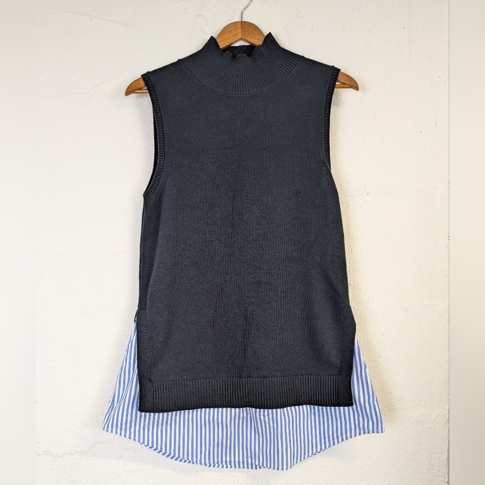 Michael Kors Sweater Vest Womens Medium Mock Neck Navy Blue Preppy Academia NWT